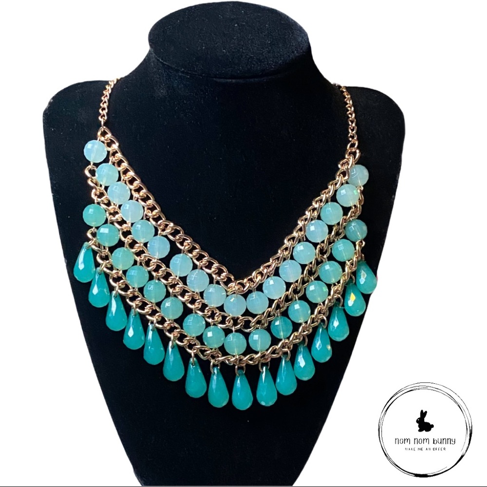 Aquamarine Ombré Teardrop Bon Statement Necklace